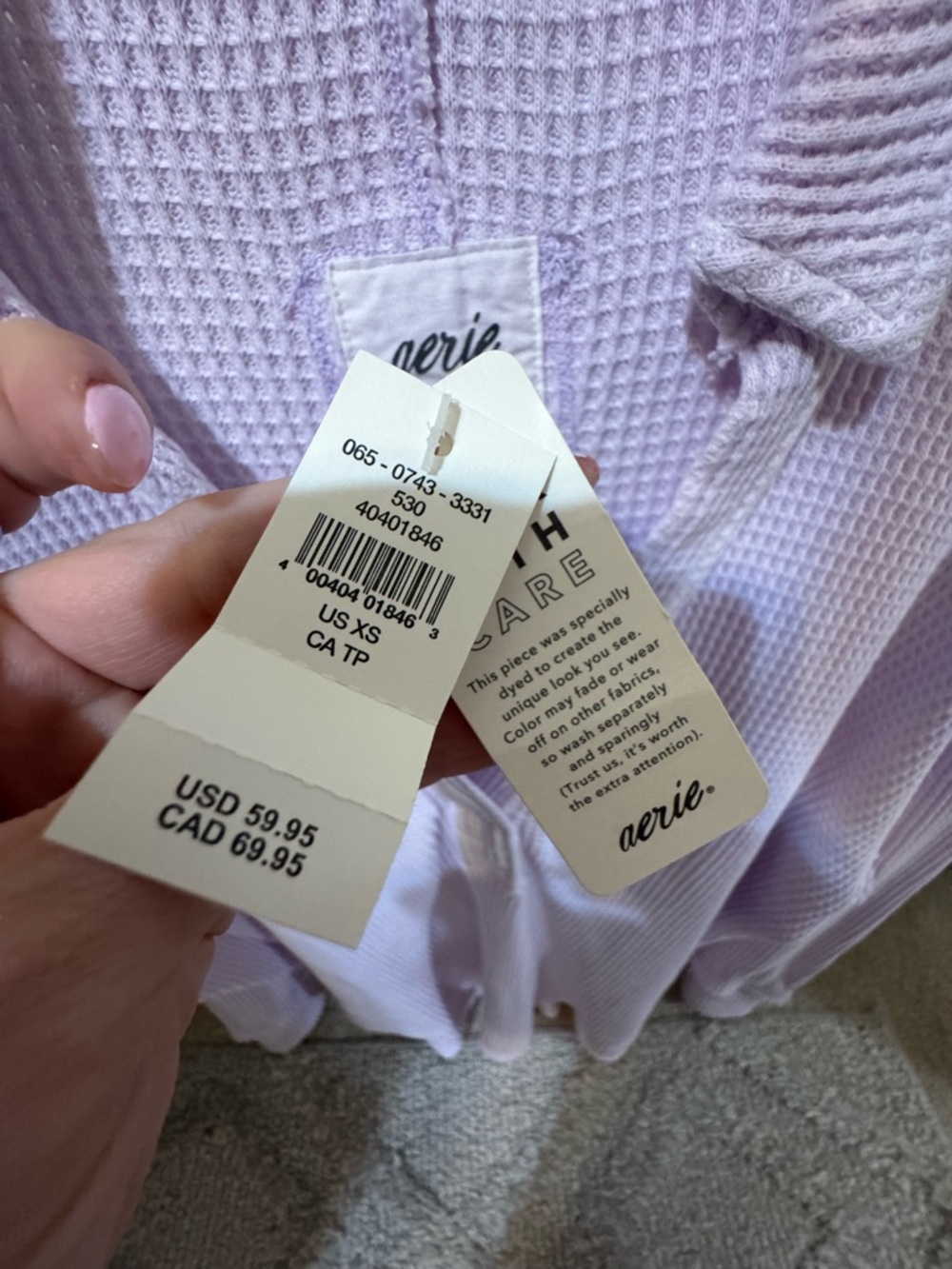 aerie Light Lavender Waffle Henley Top - Picture 4 of 6